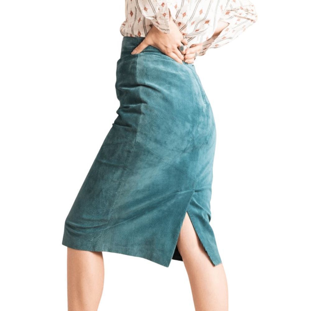 EUC Vintage Evan Davies Teal Suede High-Waisted Pencil Skirt